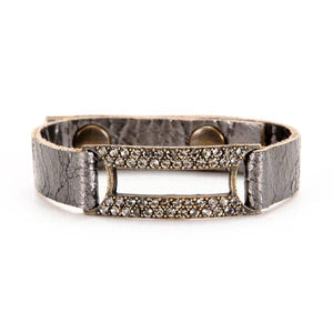 Crystal Rectangle Leather Bracelet: Black w Black Diamond