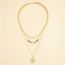 Layered Semi Precious Stone Coin Pendant Necklace: G