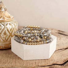 Beaded Bracelet Stack Set, Stretch Bracelet Stack, Layered Beaded Bracelets – Golden Drift: Gray