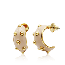 Dots Hoop Earrings Beige Enamel - 24K Gold Plated