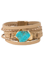 Braided Turquoise Natural Stone Leather Bracelet: Sand