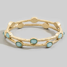 Oval Stone Station Hammered Bangle Set: WGBL