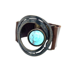 Off-Center Stone Leather bracelet: Black w Lava