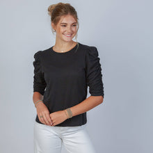 Sophie Ruched Elbow-length Tee in Black
