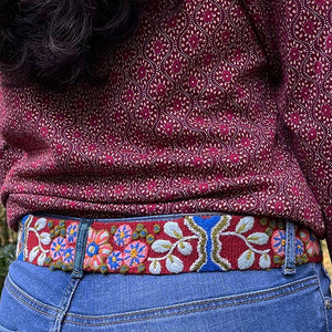 Spice Island Floral Embroidered Wool Belt: L