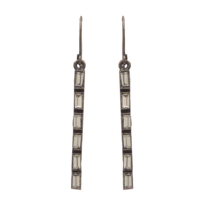 Short Baguette Bar Earrings: Black Diamond