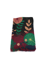 Tropical Forest Floral Print Scarf Wrap: Black & Wine