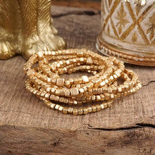 Beaded Bracelet Set Cube Beads Gold Tone