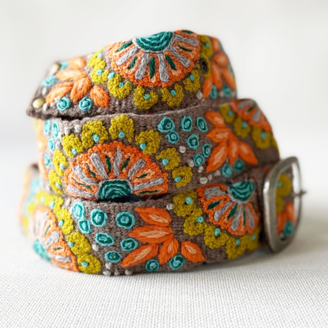 Andean Whisper Embroidered Wool Belt: M