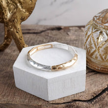 Boho Stretchy Minimalist Bangle Raw Textured Worn Gold and Silver tones: Worn Silver