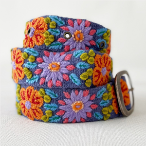 Prairie Flowers Embroidered Wool Belt: M