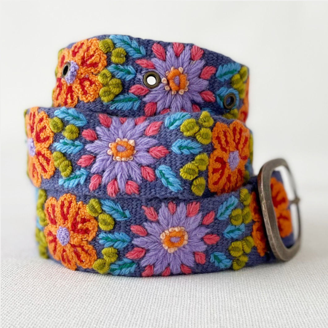 Prairie Flowers Embroidered Wool Belt: M