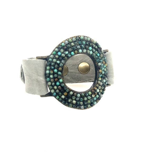 Donut Leather Bracelet: Bambu w african turq