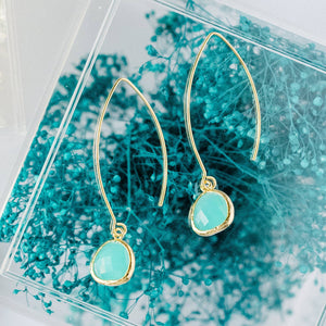 Gemstone Dangle Thread Through Earring 80 Colors Gold Silver: Tide / Gold