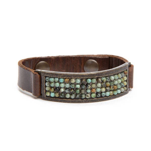 ID Leather Bracelet: Vintage Brown w African Turq