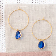 Gemstone 1” Hoop Dangle Earring 80 Color Choices Silver Gold: Turquoise / Gold