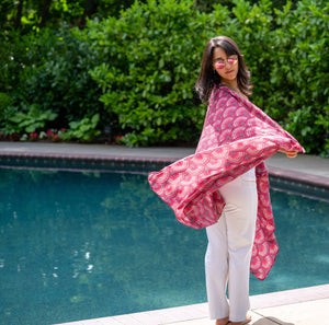 Vegas Geometric Print with Metallic Detailing Scarf Wrap: Brown Squares
