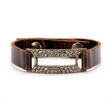 Crystal Rectangle Leather Bracelet: Black w Black Diamond