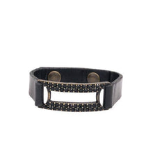 Crystal Rectangle Leather Bracelet: Black w Black Diamond