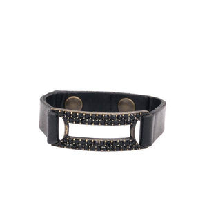 Crystal Rectangle Leather Bracelet: Black w Black Diamond
