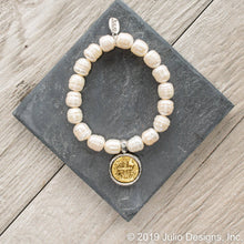 Fairy Freshwater Pearl with Mixed Metal Coin Charm Bracelet: 2-Tone