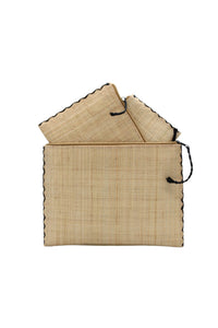 Set of 3 Nesting Zippered Straw Clutches Solid Colors: Natural / Solid