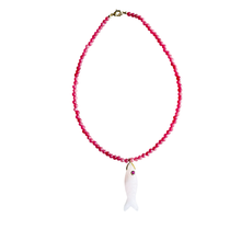 The Big Eye Fish Necklace: Pink Jade with Rose Quartz