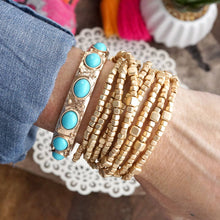Beaded Bracelet Set Cube Beads Gold Tone