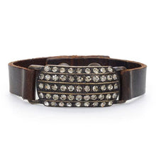 Rectangle Leather Bracelet: Vintage Brown W Lt Turq
