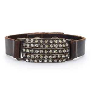 Rectangle Leather Bracelet: Vintage Brown W Lt Turq