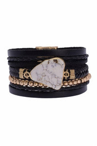 Playa Stackable Leather Bracelet With Natural Stone: Grey
