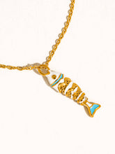 Laguna 18K Gold Non-Tarnish Enamel Fish Pendant Necklace: Blue
