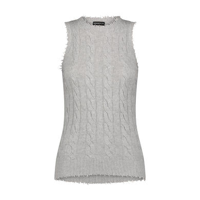 Cotton frayed Cable tank, white