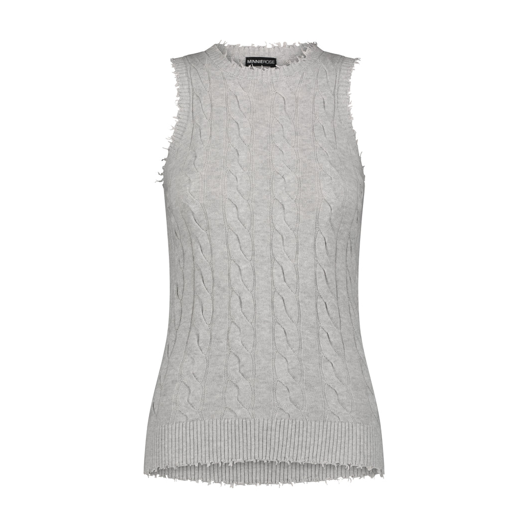 Cotton frayed Cable tank, white