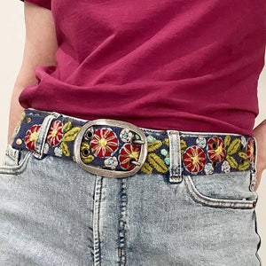 Lichen Floral Embroidered Wool Belt: M