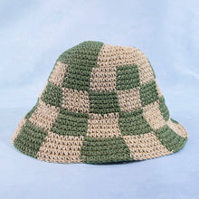 Straw Braided Checkered Bucket Hat: OL