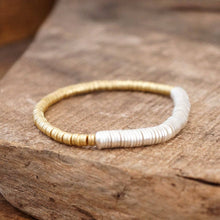 Heishi Disc Boho beaded stretchy bracelet Silver Gold Shell: Gold and Gray