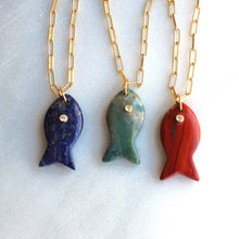 Large Gemstone Fish Pendant Necklace, Handmade, Fall Style: Blue Lapis / 16 inch