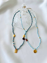 Minimalistic protection beaded necklace: Blue