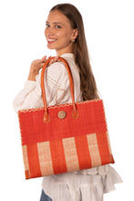 Zafran Two Tone Wide Stripe Straw Beach Bag: Medium / Coral Two Tone