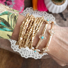 Beaded Bracelet Set Cube Beads Gold Tone