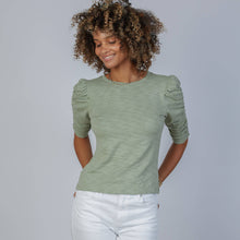 Sophie Ruched Elbow-length Tee in Sage: XL
