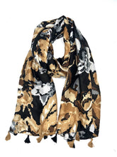HH-222 Printed scarf with tassel: Beige