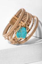 Braided Turquoise Natural Stone Leather Bracelet: Sand