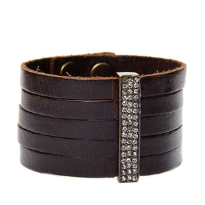 Pave Crystal Bar Leather Bracelet: Cilantro w black diamond