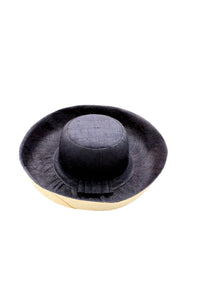 5" & 7" Wide Brim Two Tone Packable Straw Sun Hats: Black Two Tone / 7" Brim