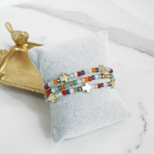 Mini Sideways Cross Bracelet stack Glass and gold metal beads: Navy Blue