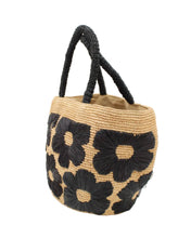 Eva Embroidered Flower Crochet Straw Basket Handbag: Denim & Cappuccino