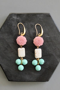 KYLE49 pink and turquoise flower earrings