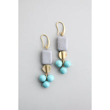 GNDE81 Gray and Turquoise 18K Gold Plated Dangle Earrings